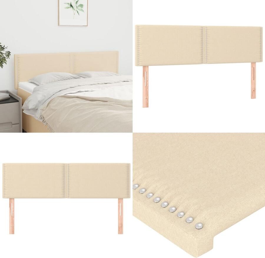 VidaXL Hoofdborden 2 st 72x5x78 88 cm stof crèmekleurig Hoofdbord Hoofdborden Hoofdeinde Houten Hoofdbord