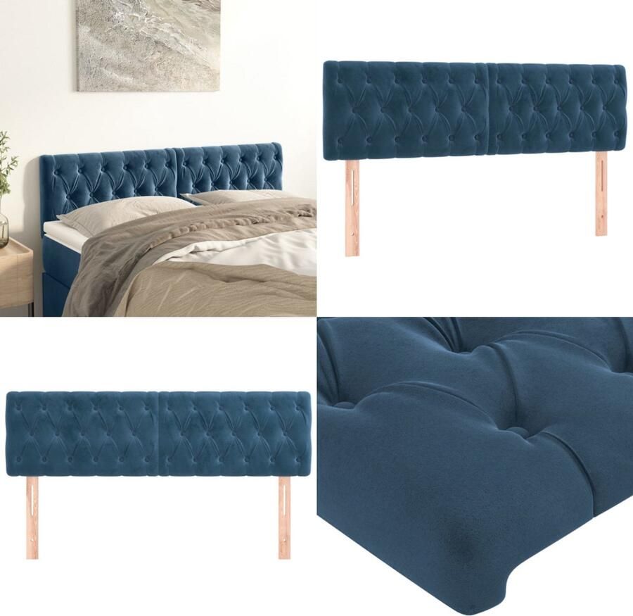 VidaXL Hoofdborden 2 st 72x7x78 88 cm fluweel donkerblauw - Foto 3