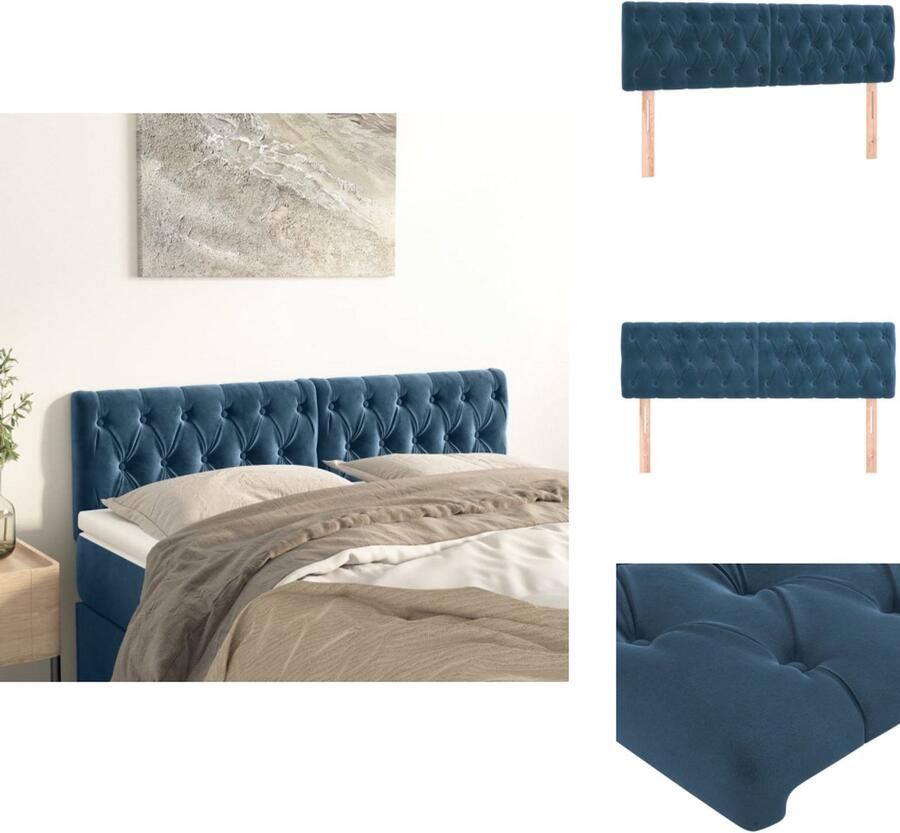 VidaXL Hoofdborden 2 st 72x7x78 88 cm fluweel donkerblauw - Foto 4