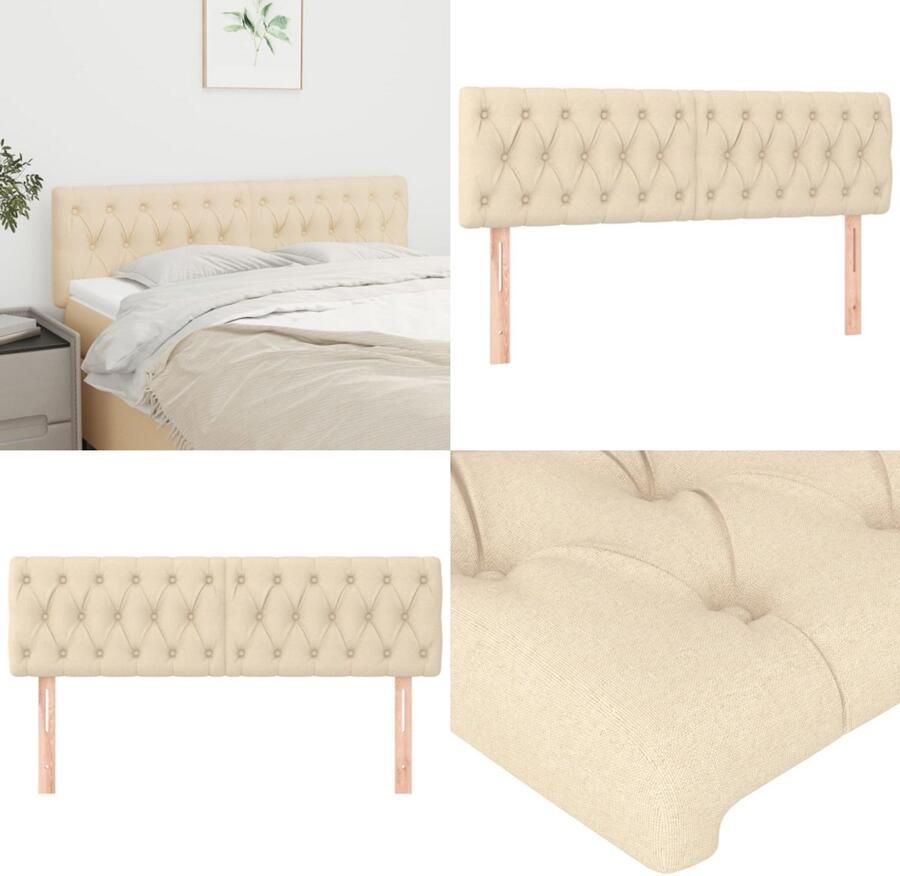 The Living Store Hoofdbord 2 stuks Crème 144 x 7 x 78 88 cm Stof Hout Hoofd Bord Hoofdkussen Beddecoratie Crème Kleur Stoffen Hoofdbord