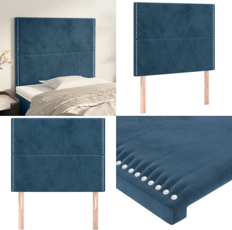 VidaXL Hoofdborden 2 st 80x5x78 88 cm fluweel donkerblauw Hoofdbord Hoofdborden Hoofdeinde Houten Hoofdbord