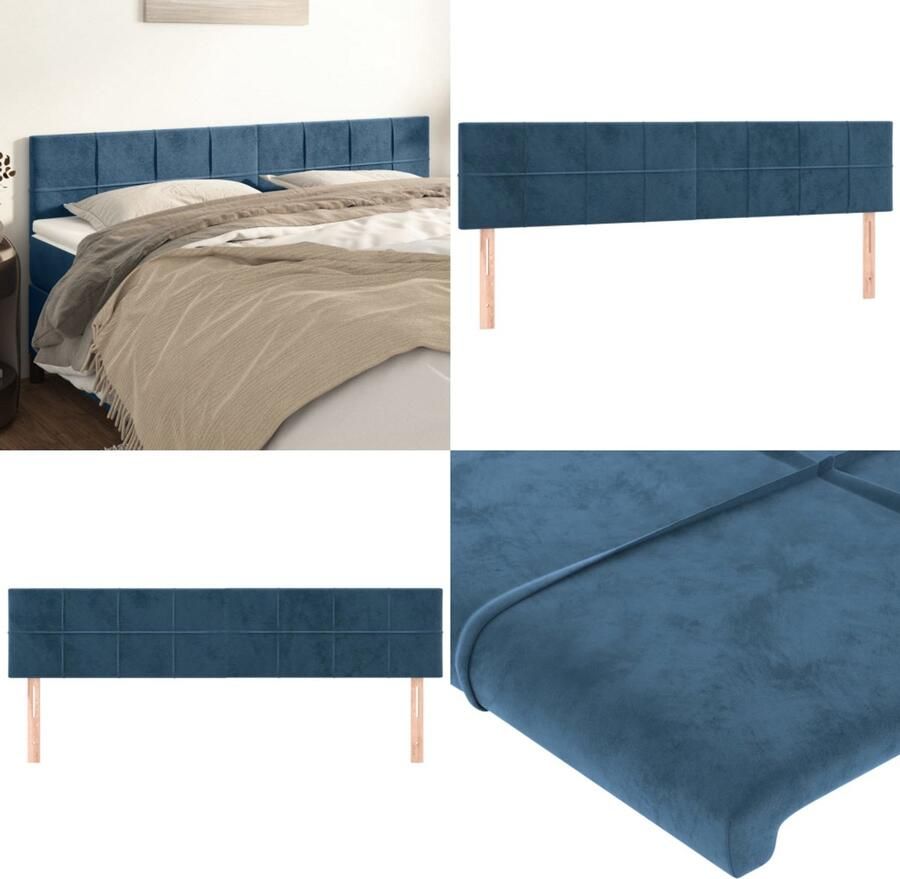 VidaXL Hoofdborden 2 st 80x5x78 88 cm fluweel donkerblauw - Foto 4