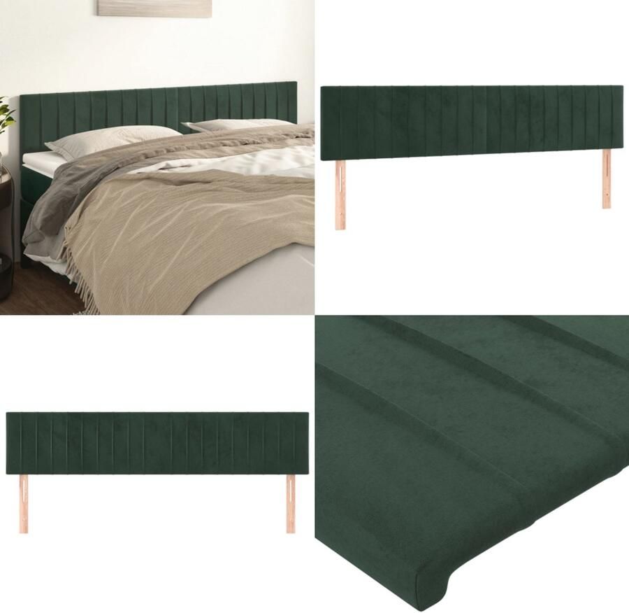 VidaXL Hoofdborden 2 st 80x5x78 88 cm fluweel donkergroen Hoofdbord Hoofdborden Hoofdeinde Houten Hoofdbord - Foto 3