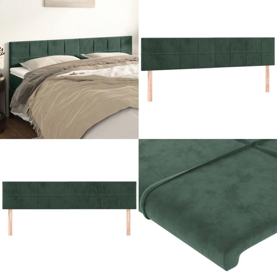 VidaXL Hoofdborden 2 st 80x5x78 88 cm fluweel donkergroen Hoofdbord Hoofdborden Hoofdeinde Houten Hoofdbord - Foto 2