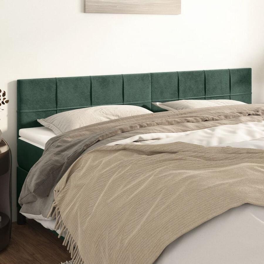 VidaXL Hoofdborden 2 stuks 100x5x78 88 cm Fluweel Donkergroen Hoofd Bord Bed Hoofdbord Velvet Hoofdbord Donkere Groene Hoofdbord Adjustable Hoofdbord Luxe Hoofdbord - Foto 2