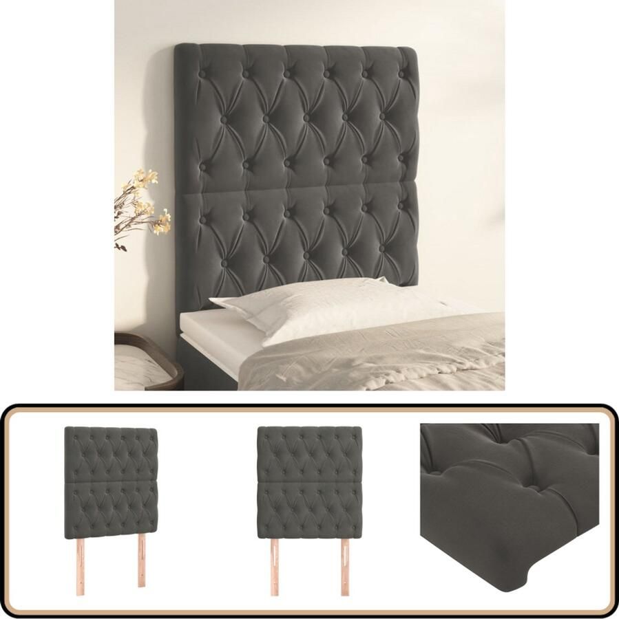VidaXL Hoofdborden 2 st 80x7x78 88 cm Donkergrijs Hoofd Bord Hoofdkussen Tweepersoonsbed Donkere Kleuren Velvet Slaapcomfort Bedroom Decor