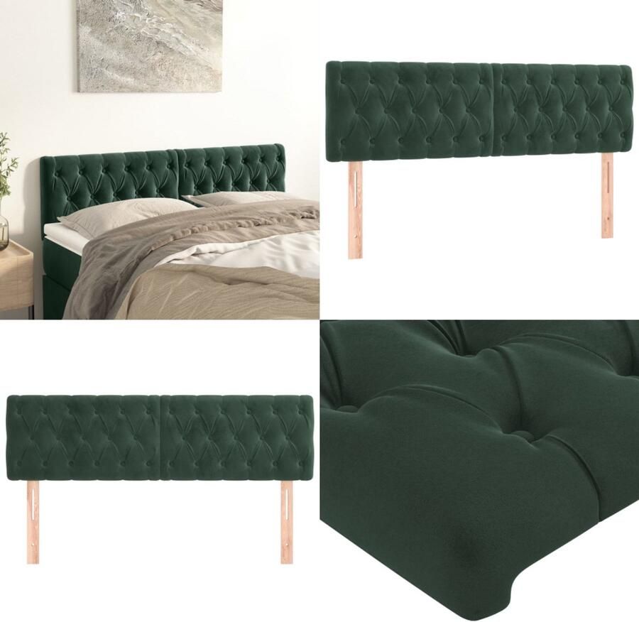 VidaXL Hoofdborden 2 st 80x7x78 88 cm fluweel donkergroen Hoofdbord Hoofdborden Hoofdeinde Houten Hoofdbord