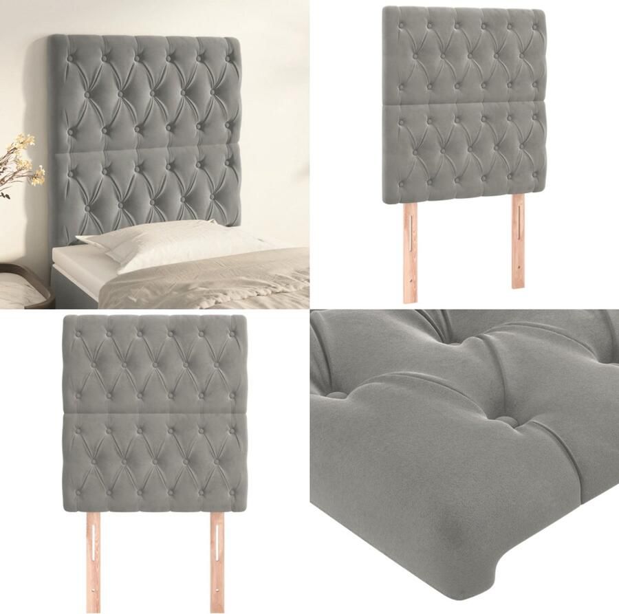 VidaXL Hoofdborden 2 st 80x7x78 88 cm fluweel lichtgrijs Hoofdbord Hoofdborden Hoofdeinde Houten Hoofdbord - Foto 2