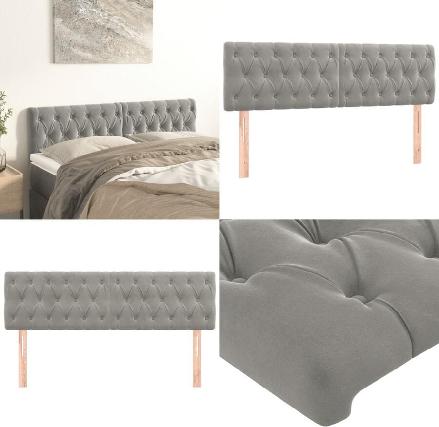 VidaXL Hoofdborden 2 st 80x7x78 88 cm fluweel lichtgrijs Hoofdbord Hoofdborden Hoofdeinde Houten Hoofdbord