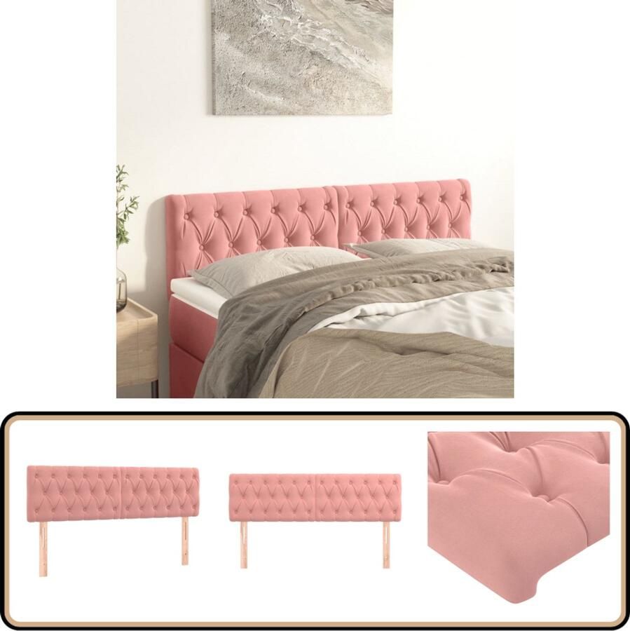 VidaXL Hoofdborden 2 st 80x7x78 88 cm Fluweel Roze Hoofd Bord Beddecoratie Hoofdeinde Velvet Roze
