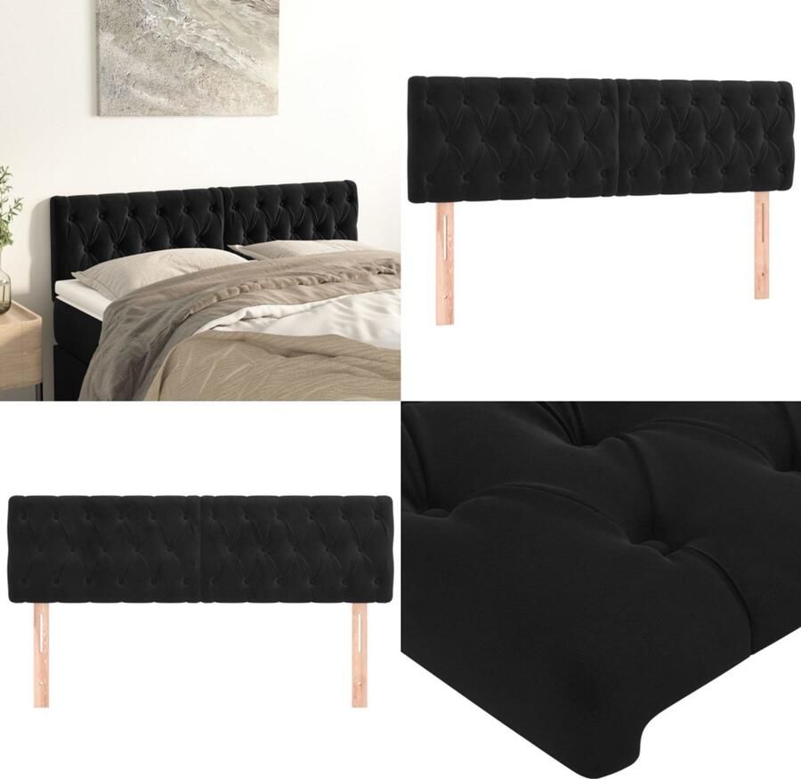 VidaXL Hoofdborden 2 st 80x7x78 88 cm fluweel zwart Hoofdbord Hoofdborden Hoofdeinde Houten Hoofdbord