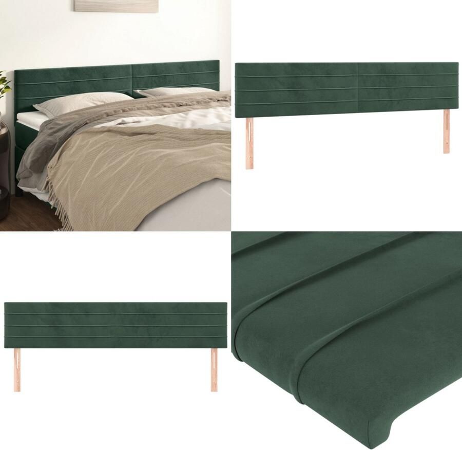 VidaXL Hoofdborden 2 st 90x5x78 88 cm fluweel donkergroen Hoofdbord Hoofdborden Hoofdeinde Houten Hoofdbord - Foto 4