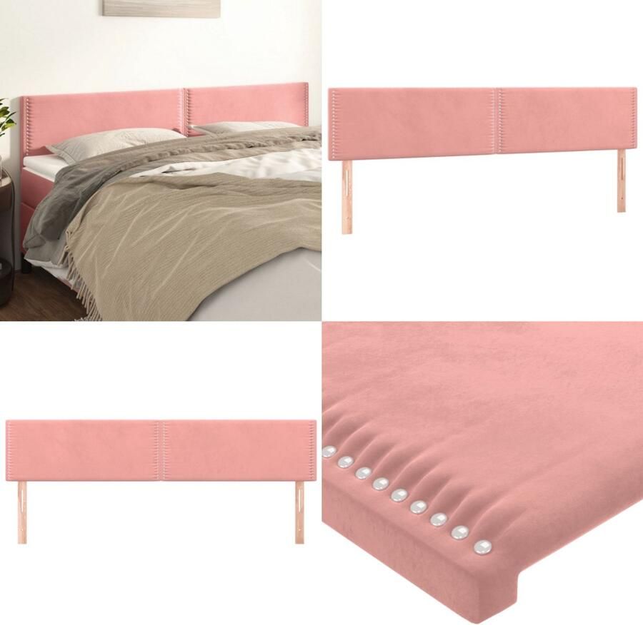 VidaXL Hoofdborden 2 st 90x5x78 88 cm fluweel roze Hoofdbord Hoofdborden Hoofdeinde Houten Hoofdbord