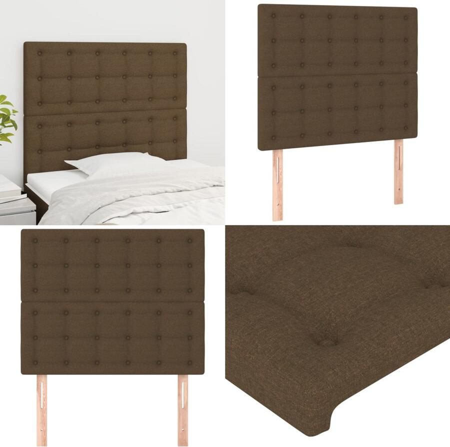 VidaXL Hoofdborden 2 st 90x5x78 88 cm stof donkerbruin Hoofdbord Hoofdborden Hoofdeinde Houten Hoofdbord