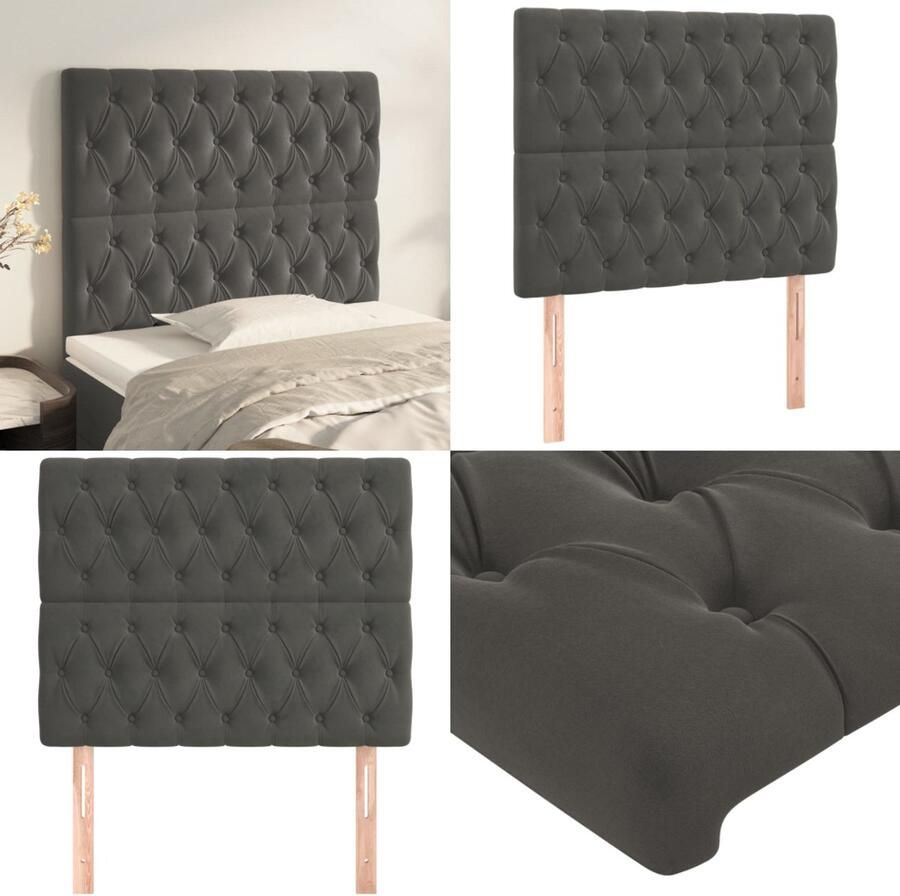 VidaXL Hoofdborden 2 st 90x7x78 88 cm fluweel donkergrijs Hoofdbord Hoofdborden Hoofdeinde Houten Hoofdbord