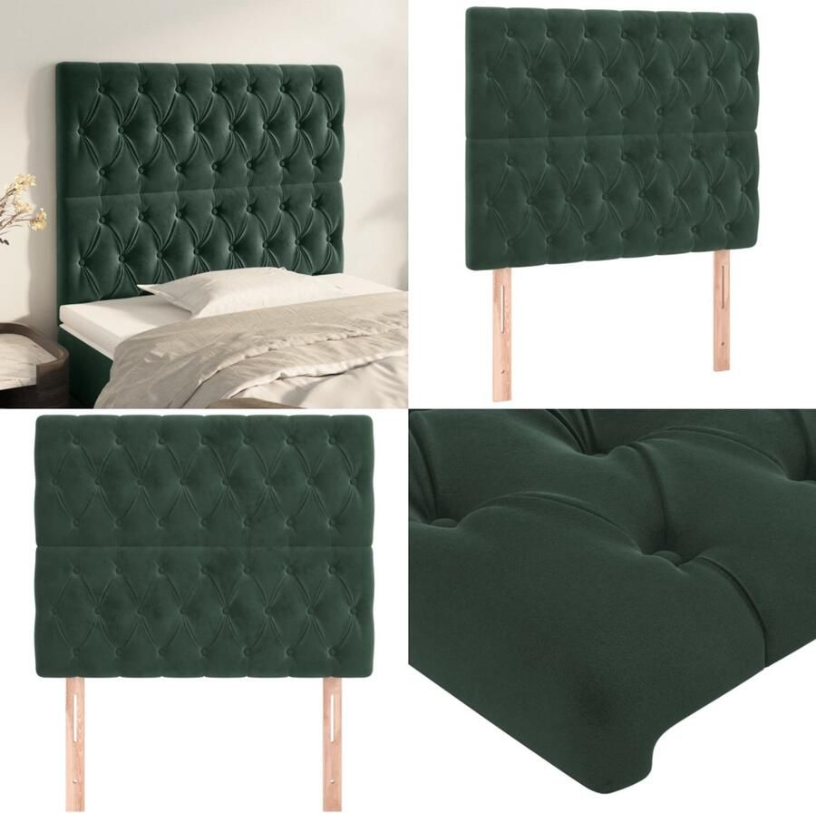 VidaXL Hoofdborden 2 st 90x7x78 88 cm fluweel donkergroen Hoofdbord Hoofdborden Hoofdeinde Houten Hoofdbord