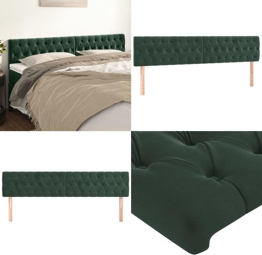 VidaXL Hoofdborden 2 st 90x7x78 88 cm fluweel donkergroen Hoofdbord Hoofdborden Hoofdeinde Houten Hoofdbord