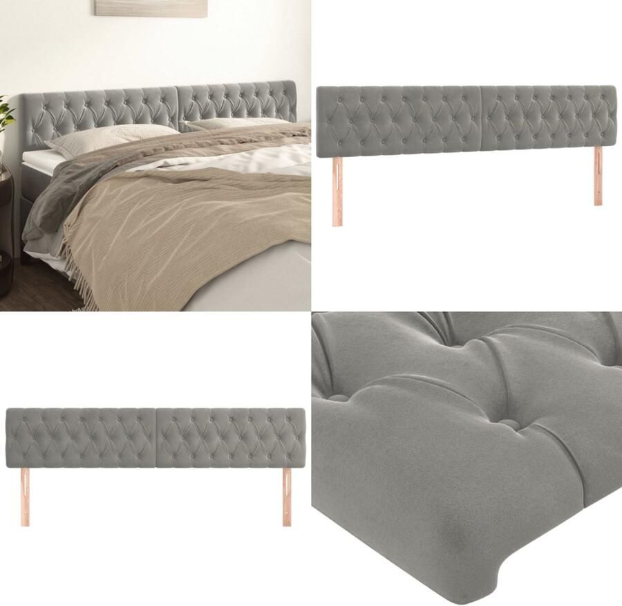 VidaXL Hoofdborden 2 st 90x7x78 88 cm fluweel lichtgrijs Hoofdbord Hoofdborden Hoofdeinde Houten Hoofdbord