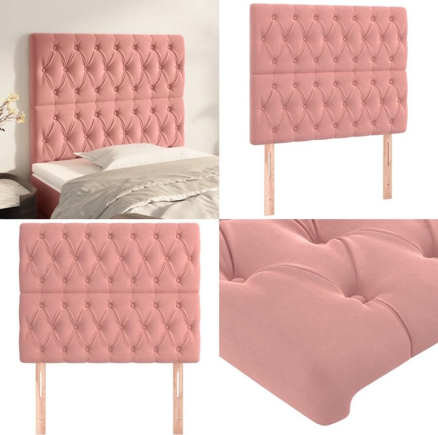 VidaXL Hoofdborden 2 st 90x7x78 88 cm fluweel roze Hoofdbord Hoofdborden Hoofdeinde Houten Hoofdbord