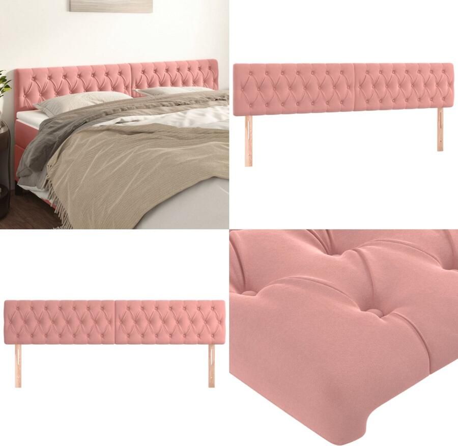 VidaXL Hoofdborden 2 st 90x7x78 88 cm fluweel roze Hoofdbord Hoofdborden Hoofdeinde Houten Hoofdbord - Foto 2