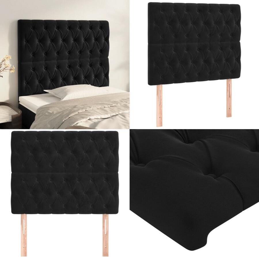 VidaXL Hoofdborden 2 st 90x7x78 88 cm fluweel zwart Hoofdbord Hoofdborden Hoofdeinde Houten Hoofdbord