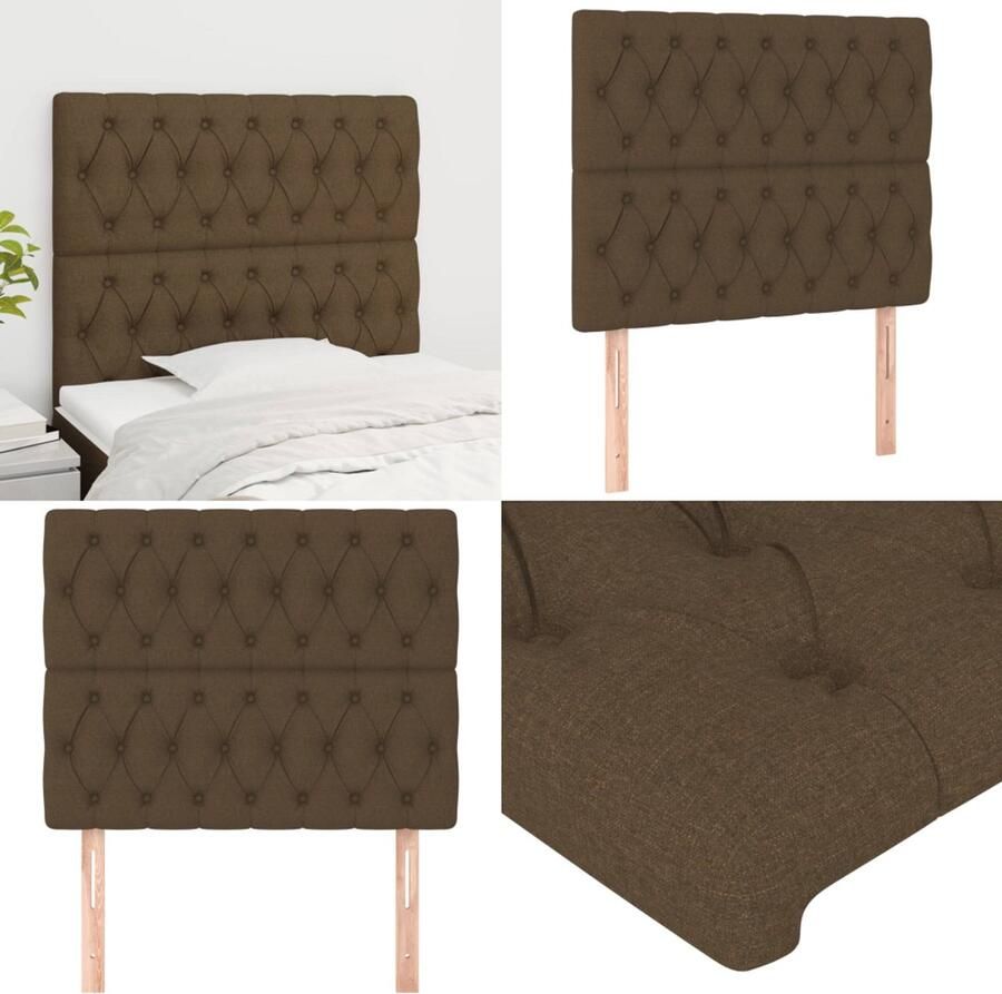 VidaXL Hoofdborden 2 st 100x7x78 88 cm stof donkerbruin Hoofdbord Hoofdborden Hoofdeinde Houten Hoofdbord