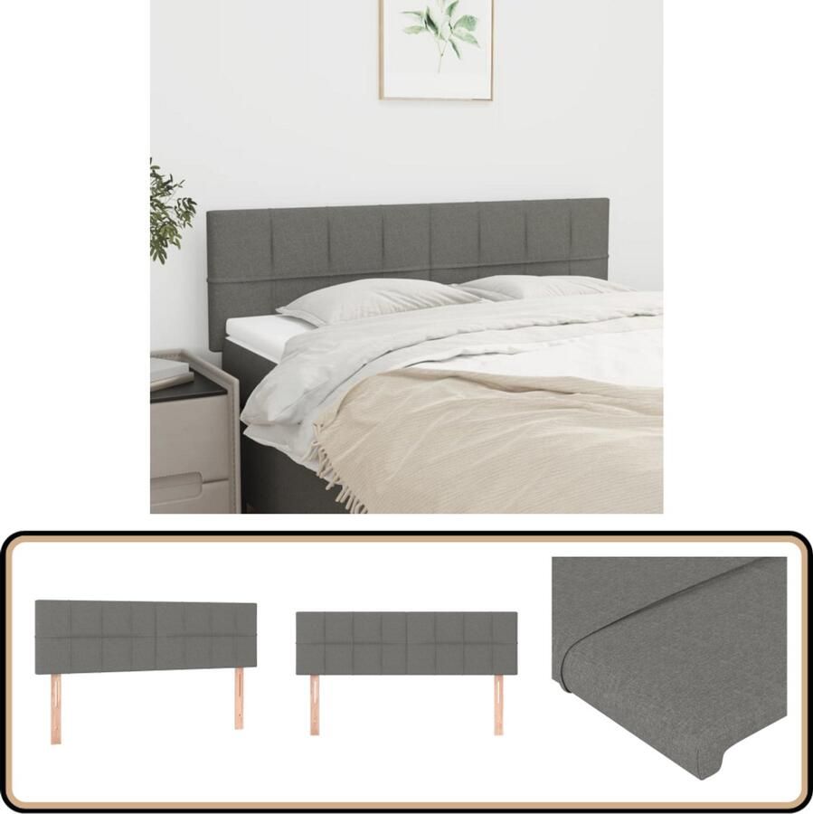 The Living Store Hoofdborden 2 st 72x5x78 88 cm stof donkergrijs Hoofd Bord Hoofdkussen Beddecoratie Slaapkamers Donkere Kleuren