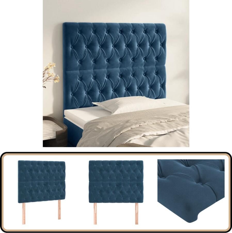VidaXL Hoofdborden 2 st Fluweel Donkerblauw 90x7x78 88 cm Hoofd Bord Hoofdkussen Slaapcomfort Velvet Blauw Beddecoratie Bedroom Decor
