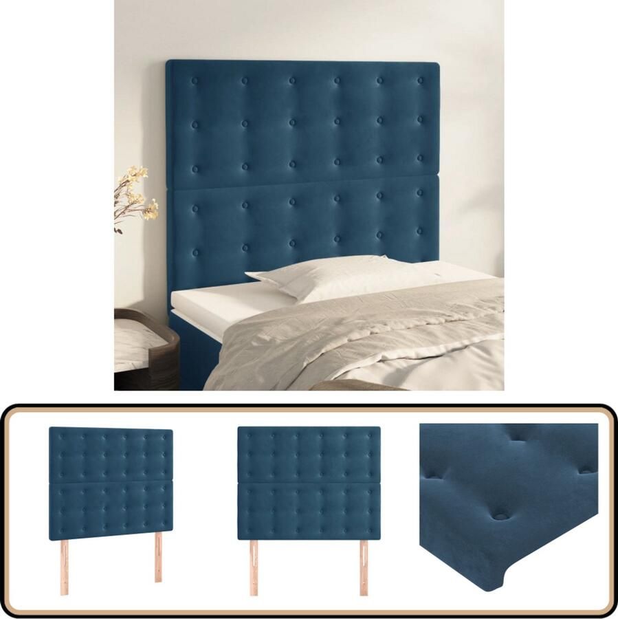 VidaXL Hoofdborden 2 st Fluweel Donkerblauw Hoofd Bord Hoofdborden Bed Accessoires Velvet Blauw