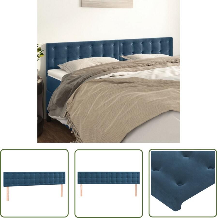 VidaXL Hoofdborden 2 st Fluweel Donkerblauw Hoofd Bord Hoofdborden Beddecoratie Velvet Blauw Tweepersoonsbed