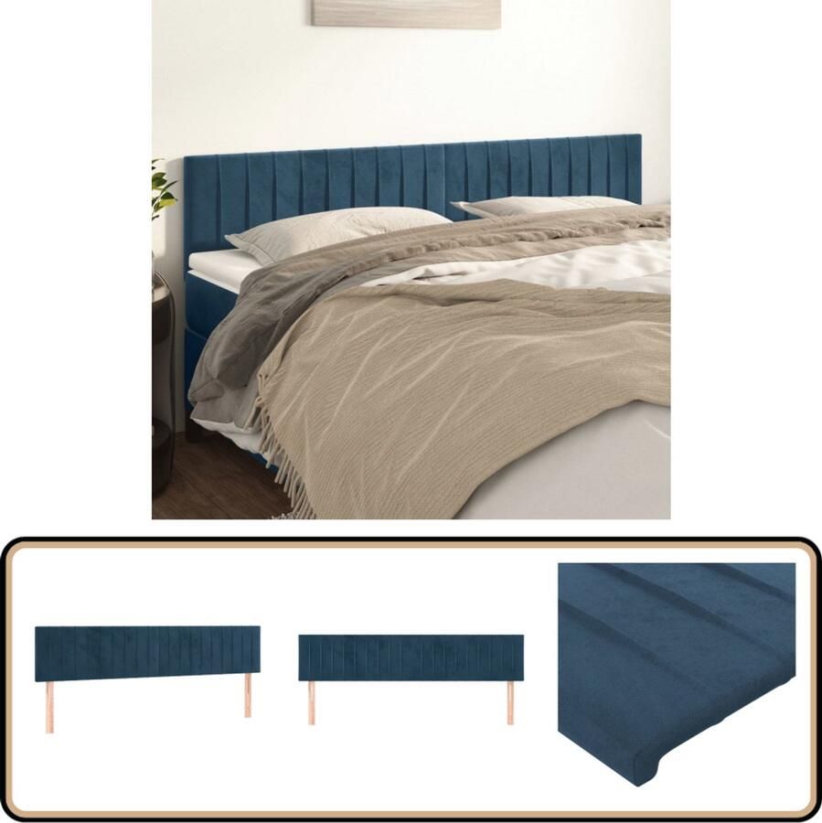 VidaXL Hoofdborden 2 st Fluweel Donkerblauw Hoofd Bord Hoofdkussen Bed Accessoires Velvet Blauw Luxe Slaapcomfort Bedroom Decor