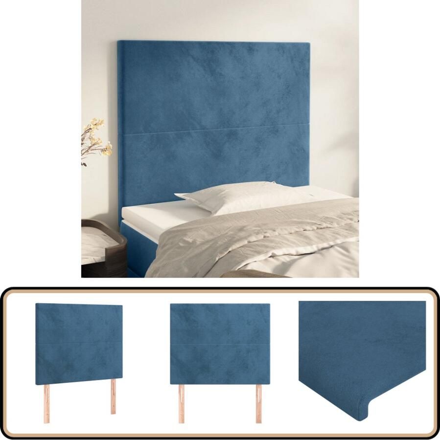 VidaXL Hoofdborden 2 st Fluweel Donkerblauw Hoofd Bord Hoofdkussen Beddengoed Slaap Accessoires Luxe Bed Velvet Headboard Blauw