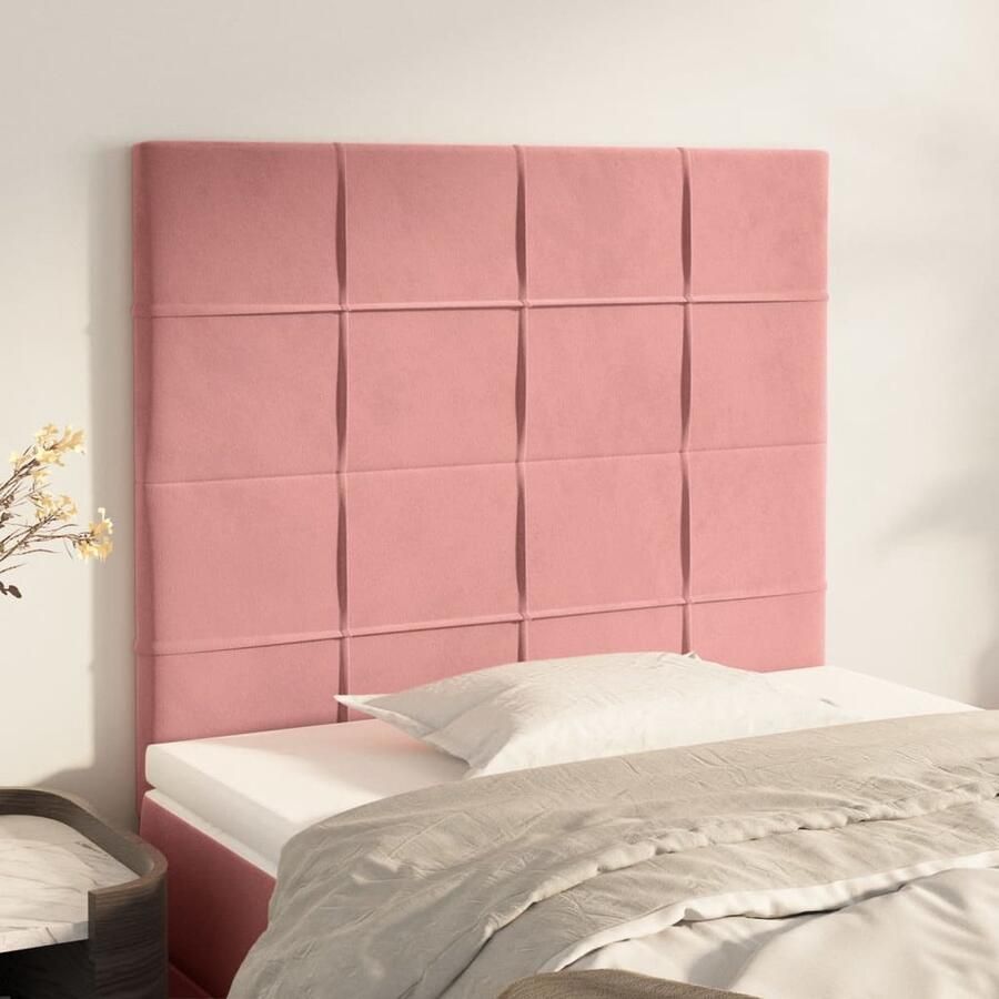 VidaXL Hoofdborden 2 stuks Fluweel Roze 80x78 88 cm Hoofd Bord Hoofdeinde Beddecoratie Velvet Roze Luxe Comfort Leeshoek