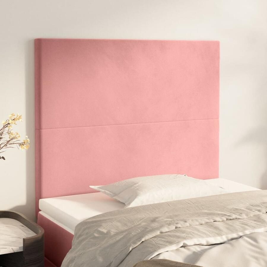VidaXL Hoofdborden Fluweel Roze Set van 2 Hoofdboard Hoofdkussen Beddengoed Slaapcomfort Velvet Roze Meubilair Luxe Kamerdecoratie Tweepersoonsbed Stapelbed - Foto 2