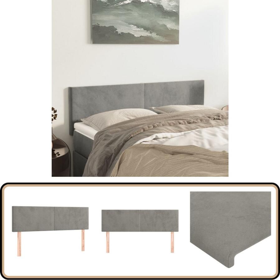 VidaXL Hoofdborden 2 st Lichtgrijs 72x5x78 88 cm Klassieke Hoofdbord Bedhoofd Velvet Hoofdbord Grijs Hoofdbord