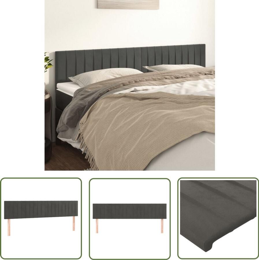 VidaXL Hoofdborden 2 stuks 100x5x78 88 cm Donkergrijs Hoofd Bord Hoofdkussen Bedding Accessoires Velvet Grijs Luxe