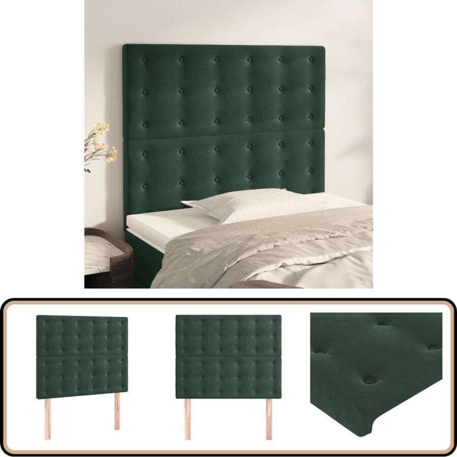 VidaXL Hoofdborden 2 stuks 100x5x78 88 cm Donkergroen Hoofdboard Hoofdkussen Velvet Donkere Kleuren Bedroom Furniture
