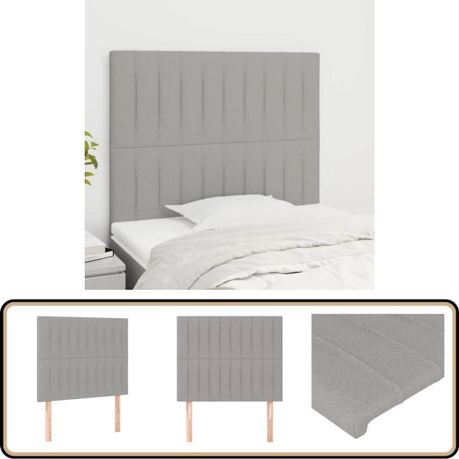 VidaXL Hoofdborden 2 stuks 100x5x78 88 cm Lichtgrijs Hoofd Bord Hoofdeinde Bed Accessoires Slaap Kamer Decoratie Stoffen Hoofdborden Grijs Hoofdbord