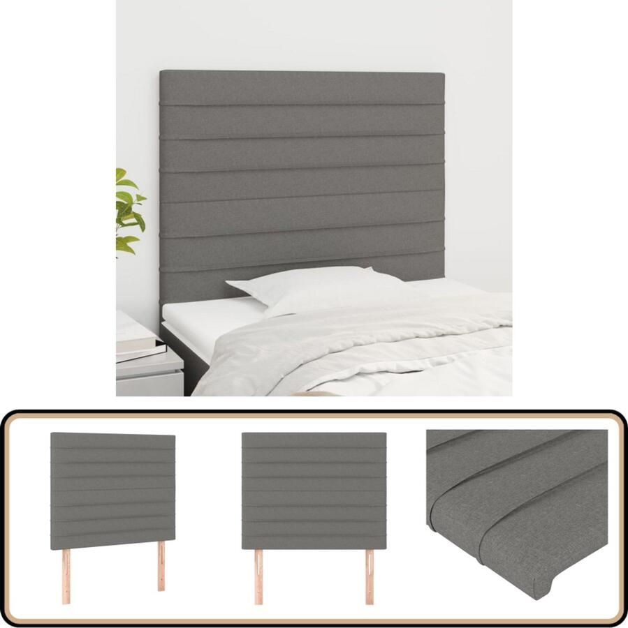 VidaXL Hoofdborden 2 stuks 100x5x78 88 cm Stof Donkergrijs Hoofd Bord Hoofdkussen Beddengoed Slaap Accessoires Kamer Decoratie Grijs Interieur Stoffen Hoofdborden