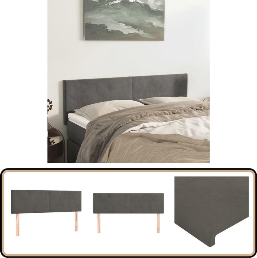 VidaXL Hoofdborden 2 stuks 72x5x78 88 cm Donkergrijs Hoofd Bord Hoofdkussen Beddecoratie Velvet Grijs Luxe Slaapcomfort Ergonomisch