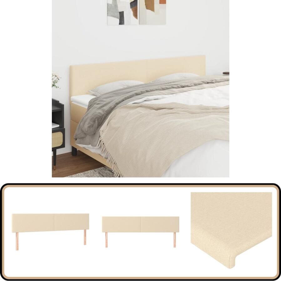 VidaXL Hoofdborden 2 stuks 80x5x78 88 cm crèmekleurig Hoofd Bord Hoofdkussen Beddecoratie Crème Kleur Stoffen Hoofdbord Stapelbed Tweepersoonsbed King Size Bed