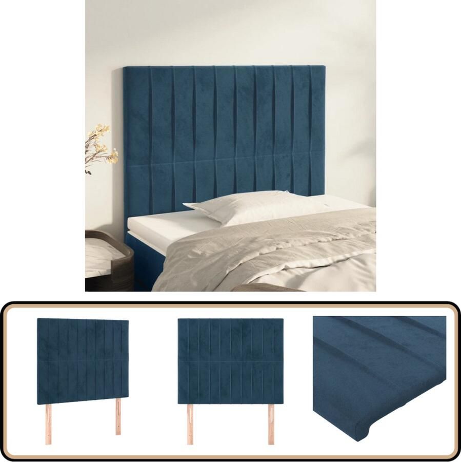 VidaXL Hoofdborden 2 stuks 80x5x78 88 cm Donkerblauw Hoofd Bord Vintage Hoofdbord Velvet Hoofdbord Blauw Hoofdbord Slaapkamersdecoratie Hoofdkussen