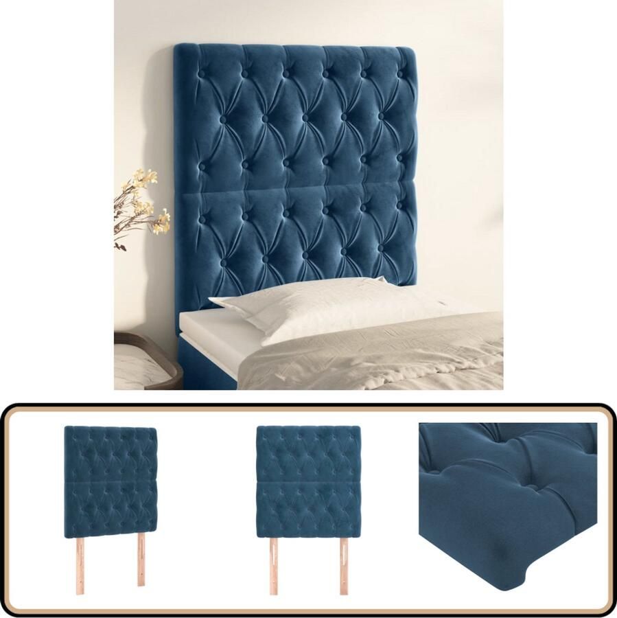 VidaXL Hoofdborden 2 stuks 80x7x78 88 cm Donkerblauw Hoofd Bord Bed Hoofdbord Velvet Hoofdbord Blauw Hoofdbord Luxe Hoofdbord