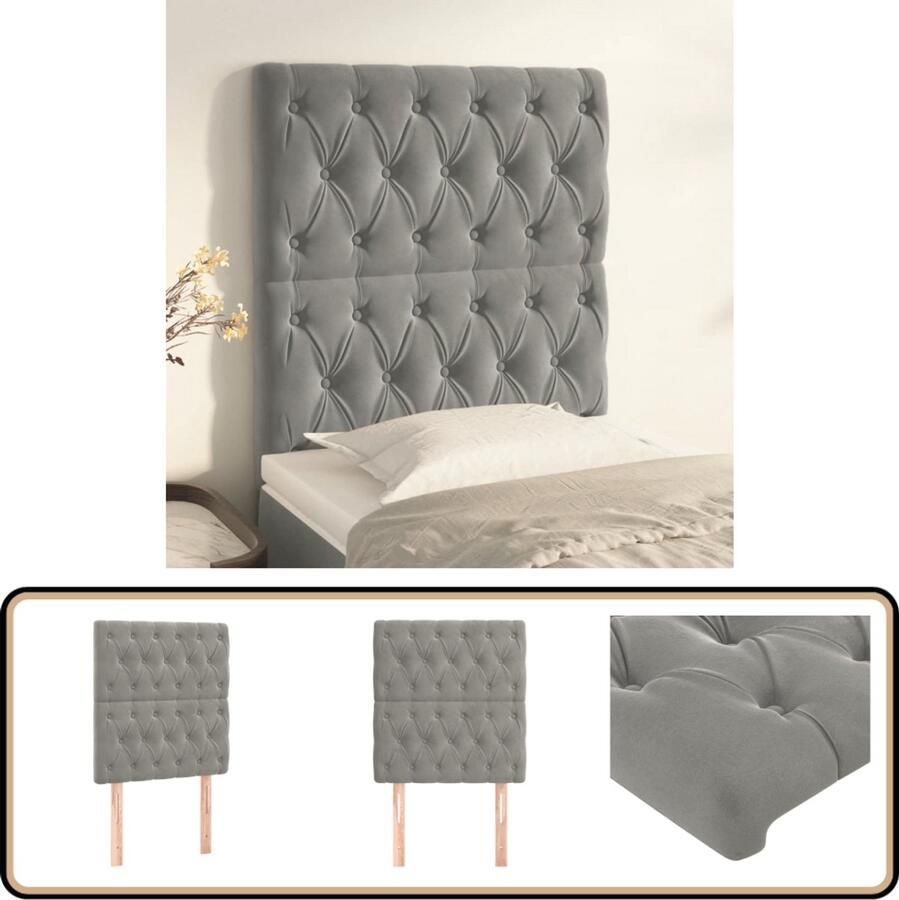 VidaXL Hoofdborden 2 stuks 80x7x78 88 cm Lichtgrijs Hoofd Bord Hoofdkussen Bedkleden Slaap Accessoires Luxe Bedding