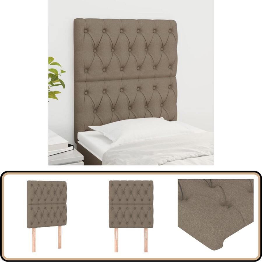 VidaXL Hoofdborden 2 stuks 80x7x78 88 cm Taupe Hoofd Bord Hoofdkussen Bed Accessoires Klassiek Taupe Stoffen Hoofdbord Comfortabel Bed Verhogen