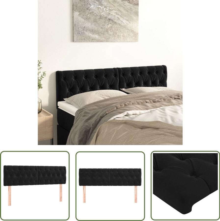 VidaXL Hoofdborden 2 stuks 80x7x78 88 cm Zwart Fluweel Hoofd Bord Hoofdkussen Bedstee Velvet Zwarte Kamer Slaap Accessoires Tweepersoonsbed King Size Bed