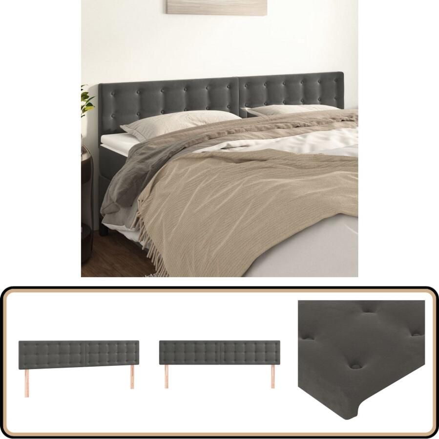 VidaXL Hoofdborden 2 stuks 90x5x78 88 cm Fluweel Donkergrijs Hoofd Bord Hoofdborden Bedding Accessoires Luxe Bedding Velvet Headboard