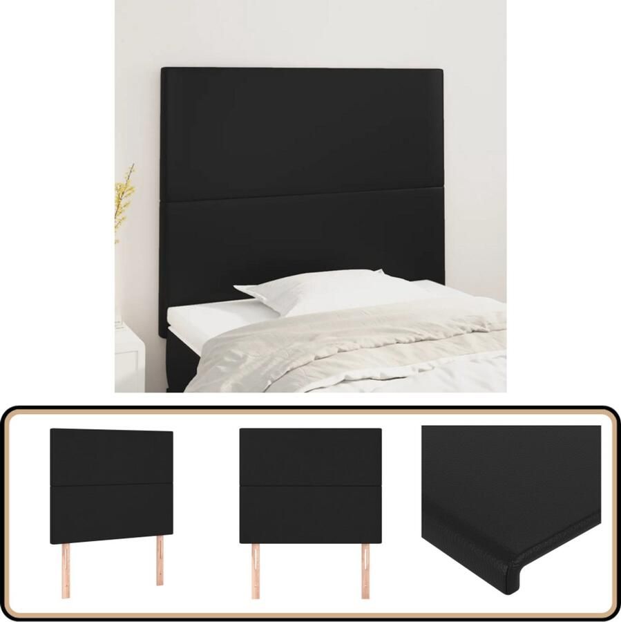 VidaXL Hoofdborden 2 stuks 90x5x78 88 cm Zwart Hoofd Bord Hoofdeinde Beddecoratie Kunstleder Zwarte Kamer Modern Interieur Comfortabel Leeshoek