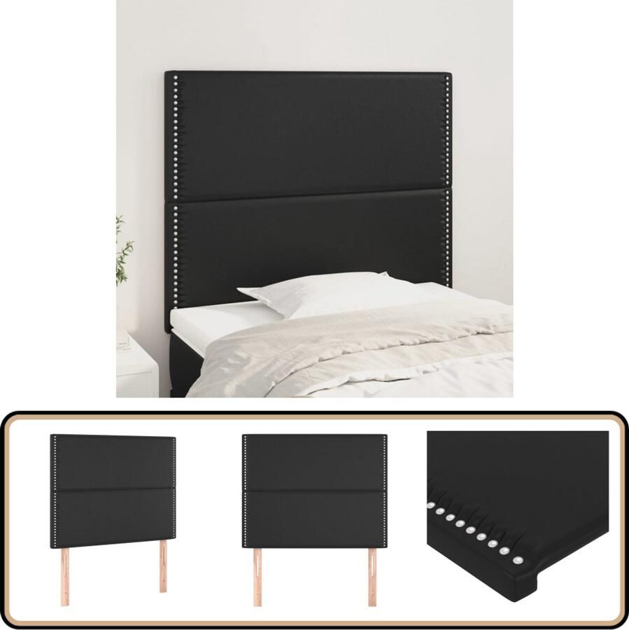 VidaXL Hoofdborden 2 stuks 90x5x78 88 cm Zwart Hoofd Bord Hoofdkussen Beddecoratie Zwarte Kamer Modern Interieur Slaapkamers Comfortabel Bed Lederlook