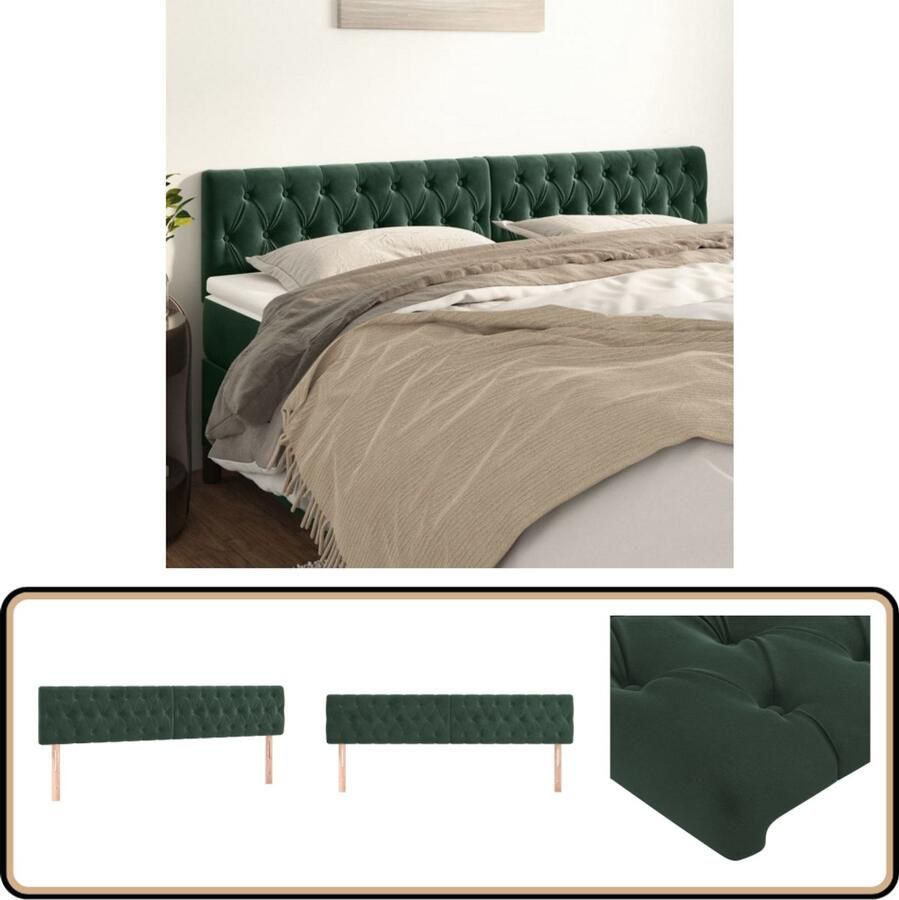 VidaXL Hoofdborden 2 stuks 90x7x78 88 cm Donkergroen Hoofd Bord Hoofdkussen Beddecoratie Velvet Groen Bedroom Decor Slaapkamer Accessoires